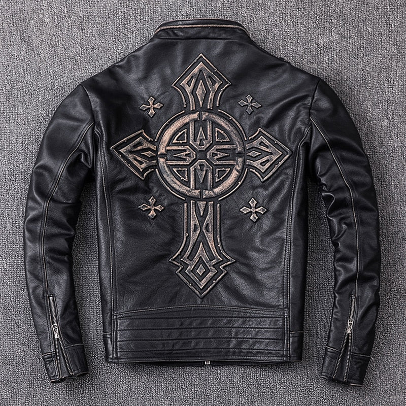 Genuine leather cross jacket 
