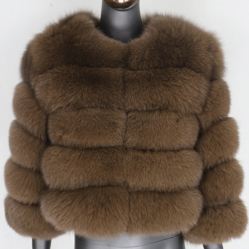 Large Natural Real Fur Fluffy Fox Fur Coat 