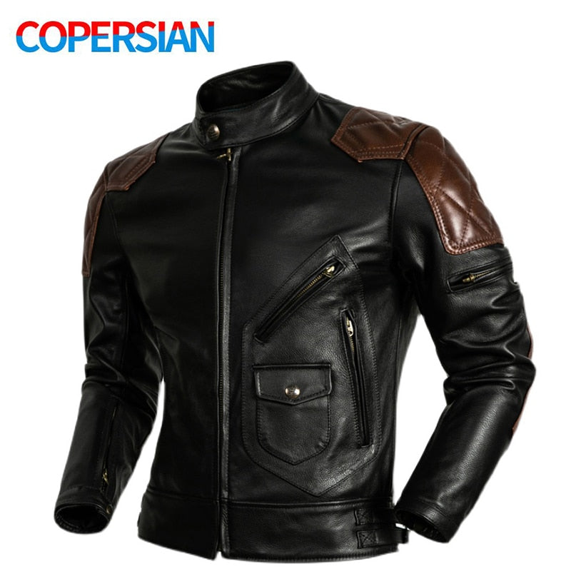 Motorcycle jacket with leather shoulder pads